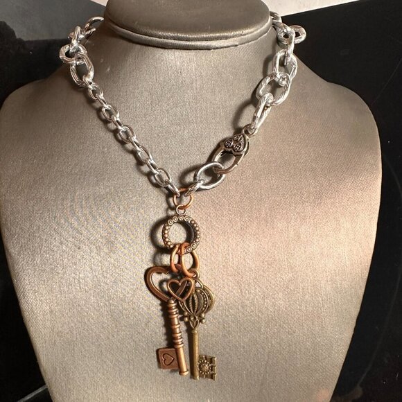 Key FOB Keys Lock Handmade Silver Necklace Choker Punk Rocker Gift NWT Steampunk - Picture 5 of 11